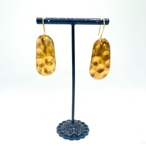 Hammered textured brass shield earrings dangles ROOST brand gold tone new